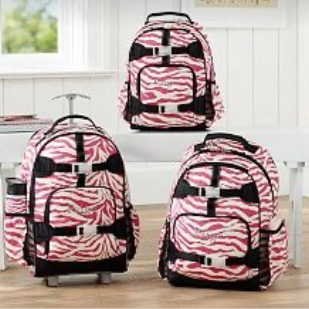 NWOT Pottery Barn Kids Pink Tiger Striped Rolling Backpack-Caitlyn